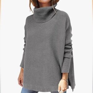 Charcoal Gray Oversized Turtleneck Knit Sweater Batwing Cowl Neck Sweater XS